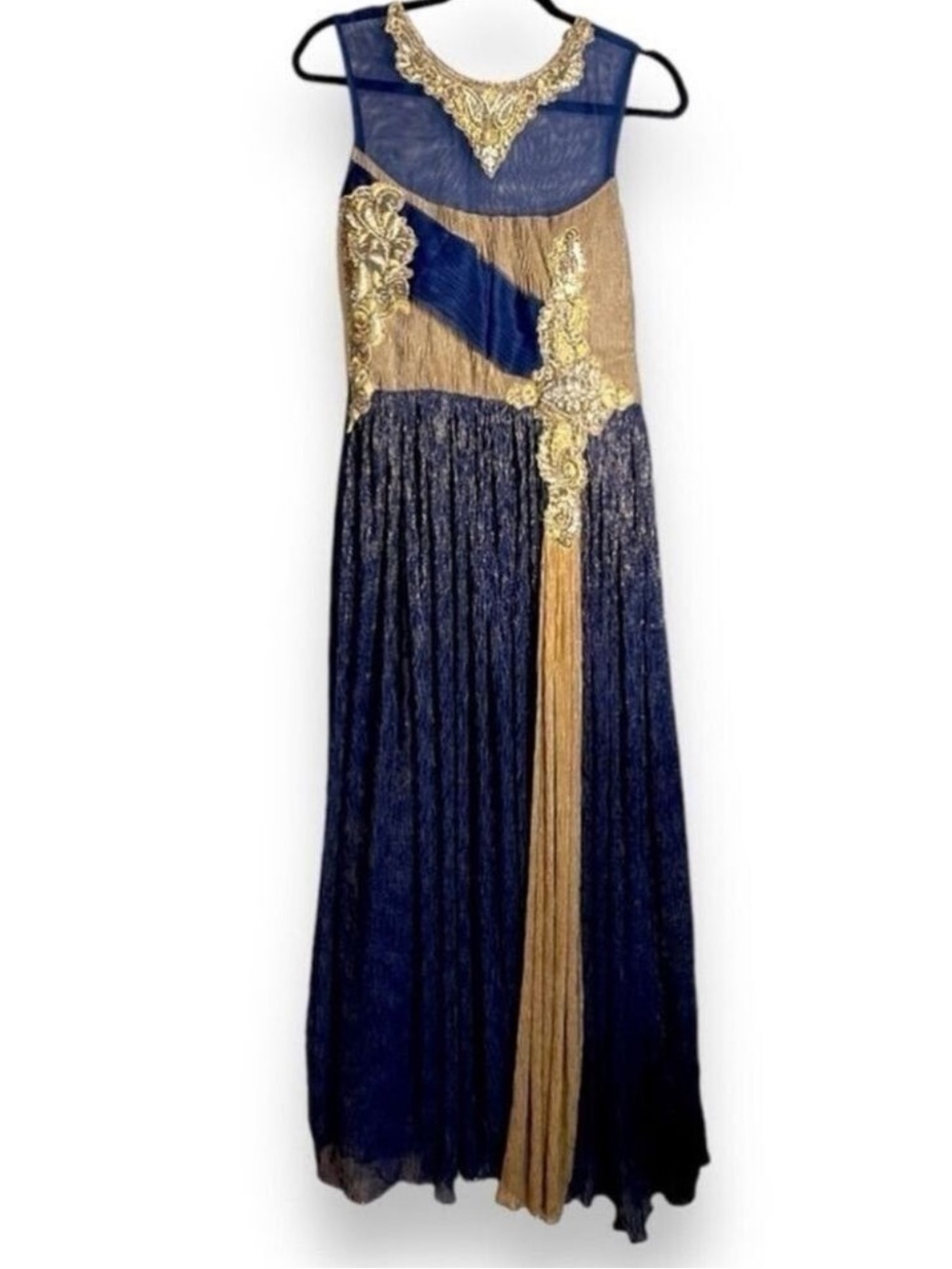 Blue and Gold Indian Style Dress Gorgeous Beading and Embellishments. Size XS